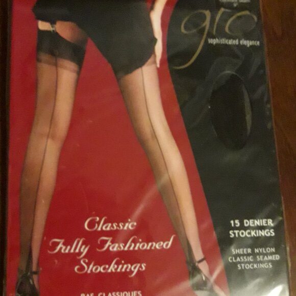 BNIB Gio Stockings Fully Fashioned Point Heel Black Contrast Seam Seamed Size 9 - Picture 2 of 3